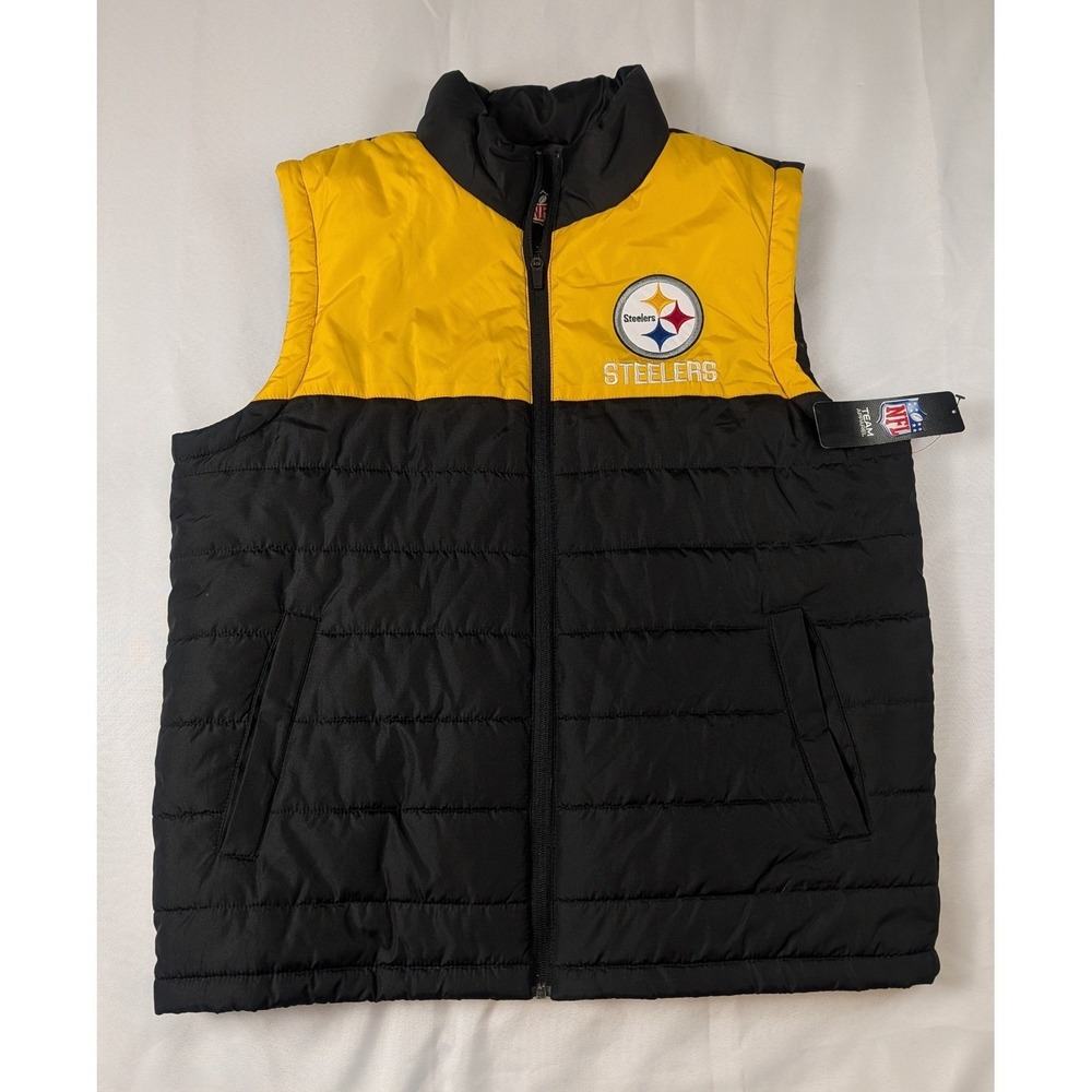 NFL Pittsburgh Steelers Mens Large Puffer Vest Black Gold Full Zip Licensed NWT